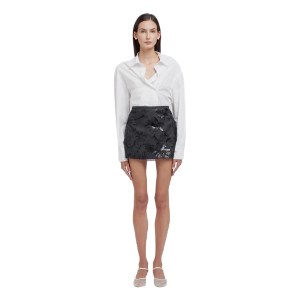 Weili Zheng Black Short Skirts, Female, S, Embroidered Denim Mini Skirt