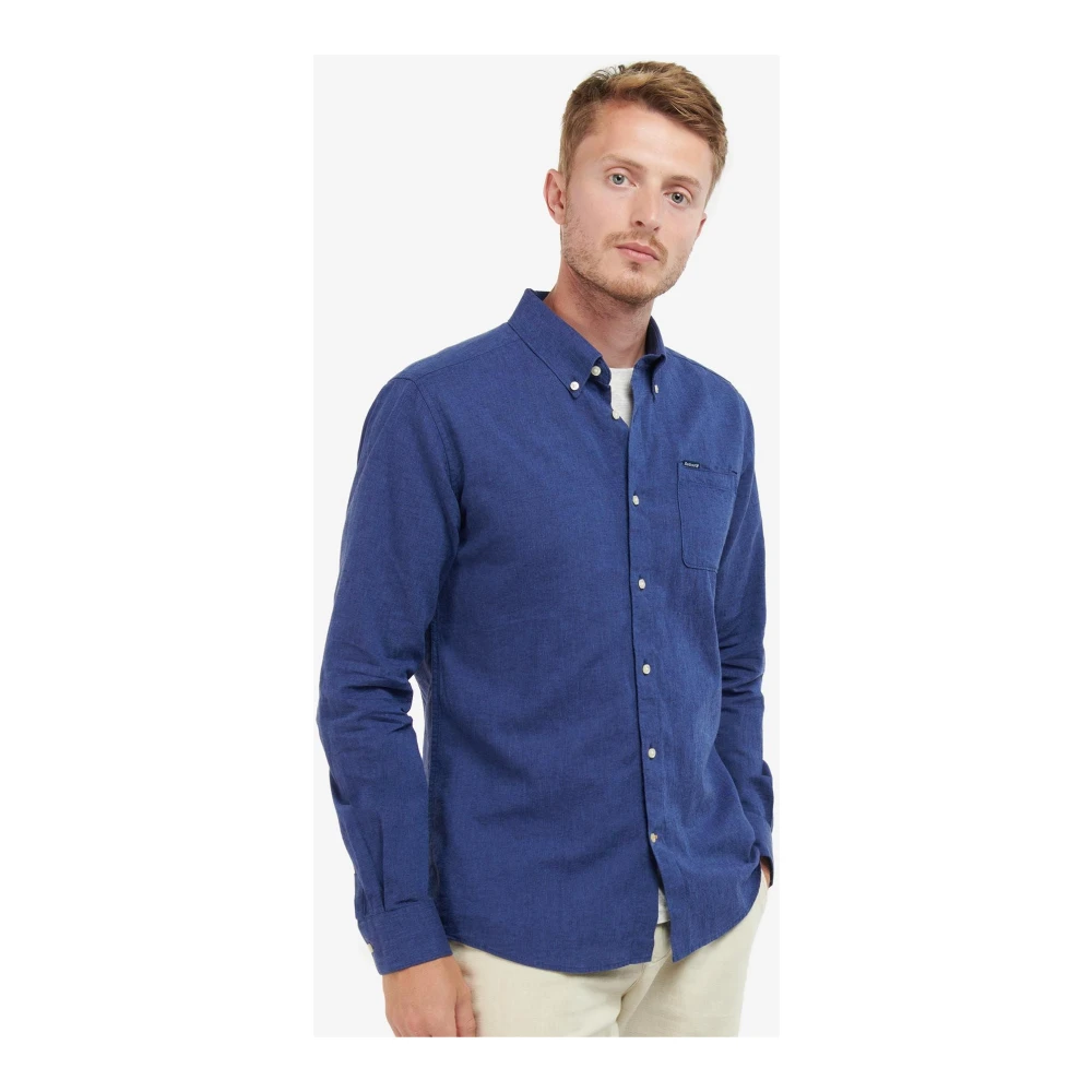 Barbour Op Maat Gemaakt Linnen Overhemd Blue Heren