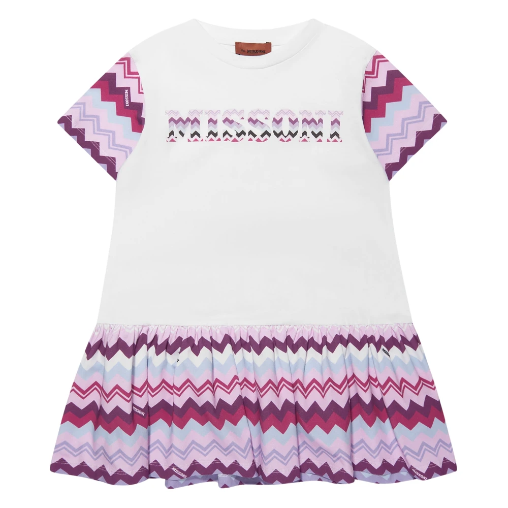 Missoni Girls Multicolor Dresses,, Zigzag Jersey Dress In White Size 12 Y