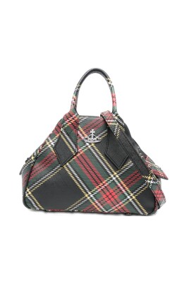 black-tartan-check-pattern-top-handle-bag