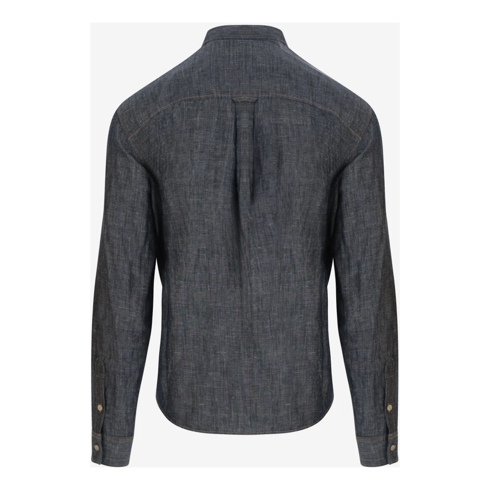 Dsquared2 Navy Katoenen Linnen Overhemd met Kraag Blue Heren