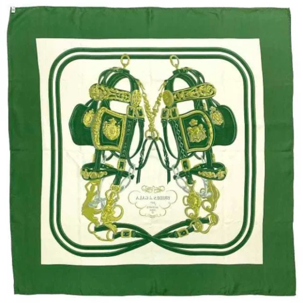 Hermès Vintage Tweedehands Groene Hermès Zijden Sjaal Green Dames