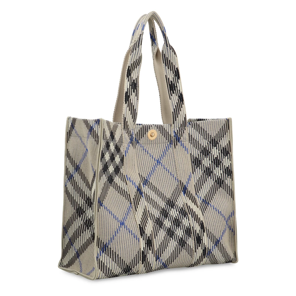 Burberry Check Motif Canvas Tote Bag Gray Dames