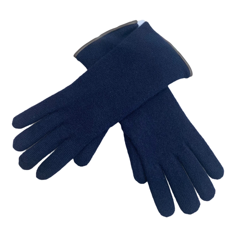 Restelli Guanti Cashmere Dubbele Handschoenen Blauw Tortora Italië Blue Dames