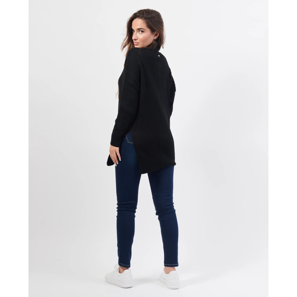 Armani Exchange Wolmix trui met hoge hals Black Dames