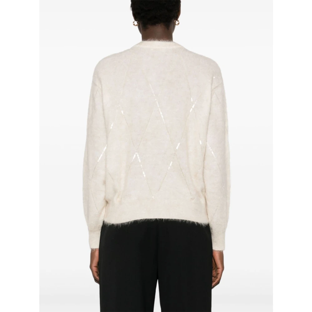 BRUNELLO CUCINELLI Paillet Sweater Room Gebreid Ontwerp Beige Dames