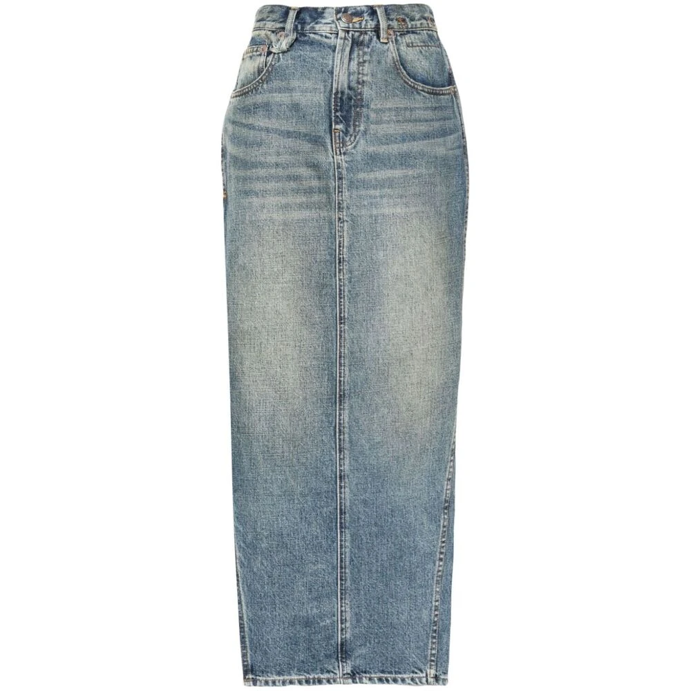 R13 Blauwe denim rok met logo patch Blue Dames