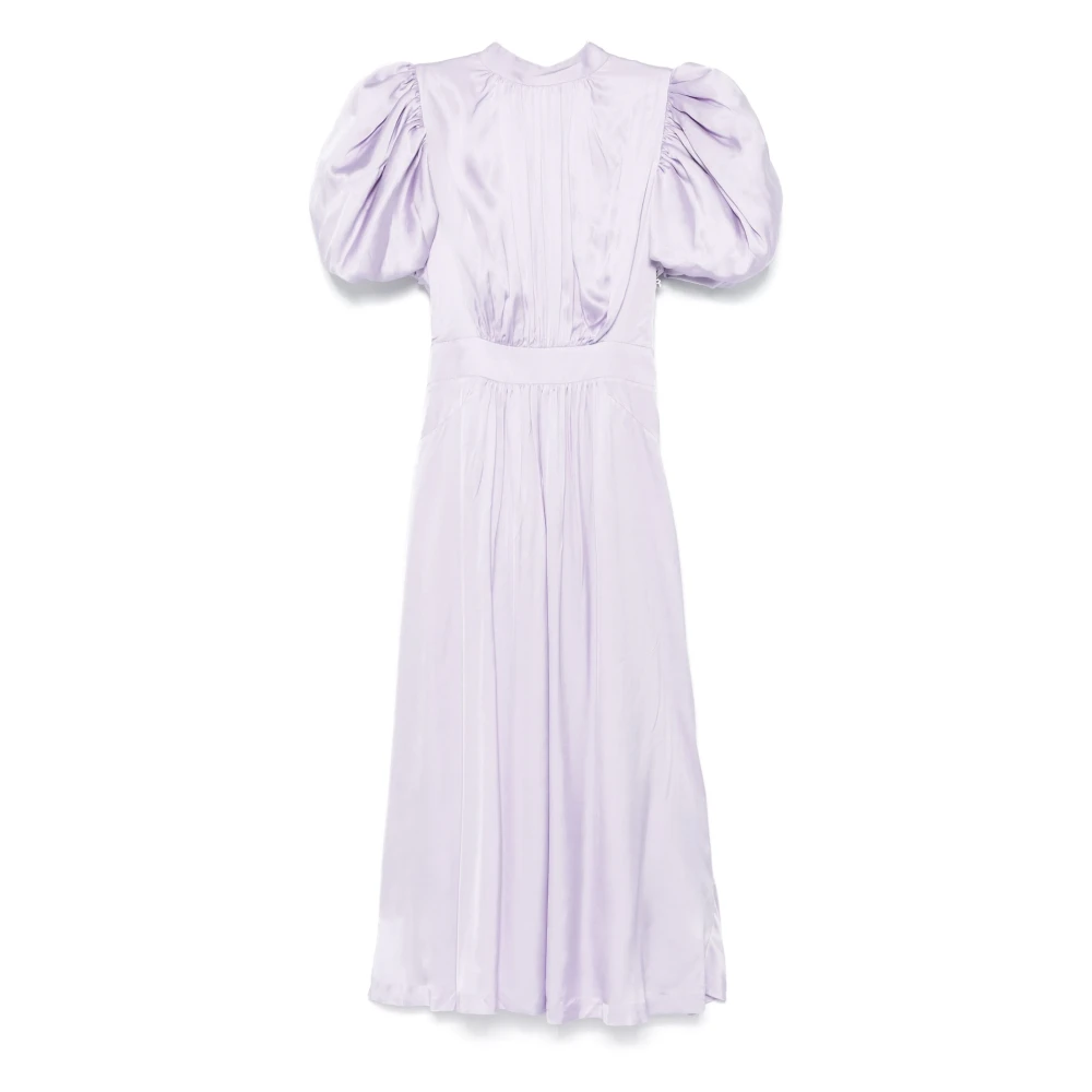 Rotate Birger Christensen Paarse Midi Jurk met Pofmouwen Purple Dames