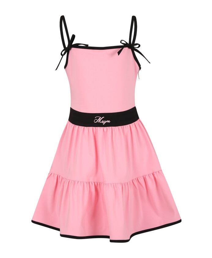 pink-casual-short-sleeved-dress-with-bows