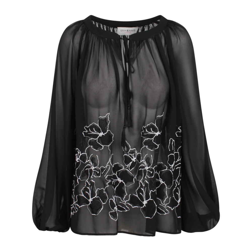 Ermanno Scervino Doorschijnende Bloemen Geborduurde Boothals Blouse Black Dames