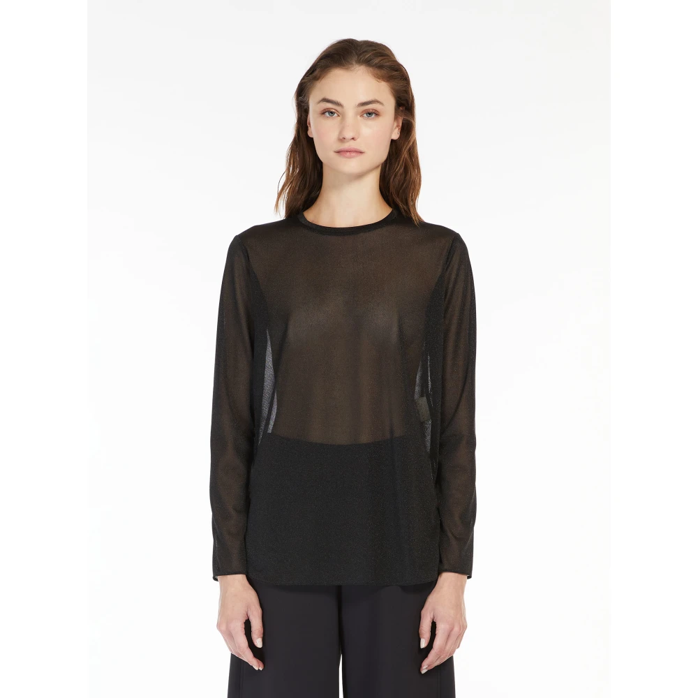 Max Mara Zwarte Doorschijnende Lurex Top met Glans Black Dames