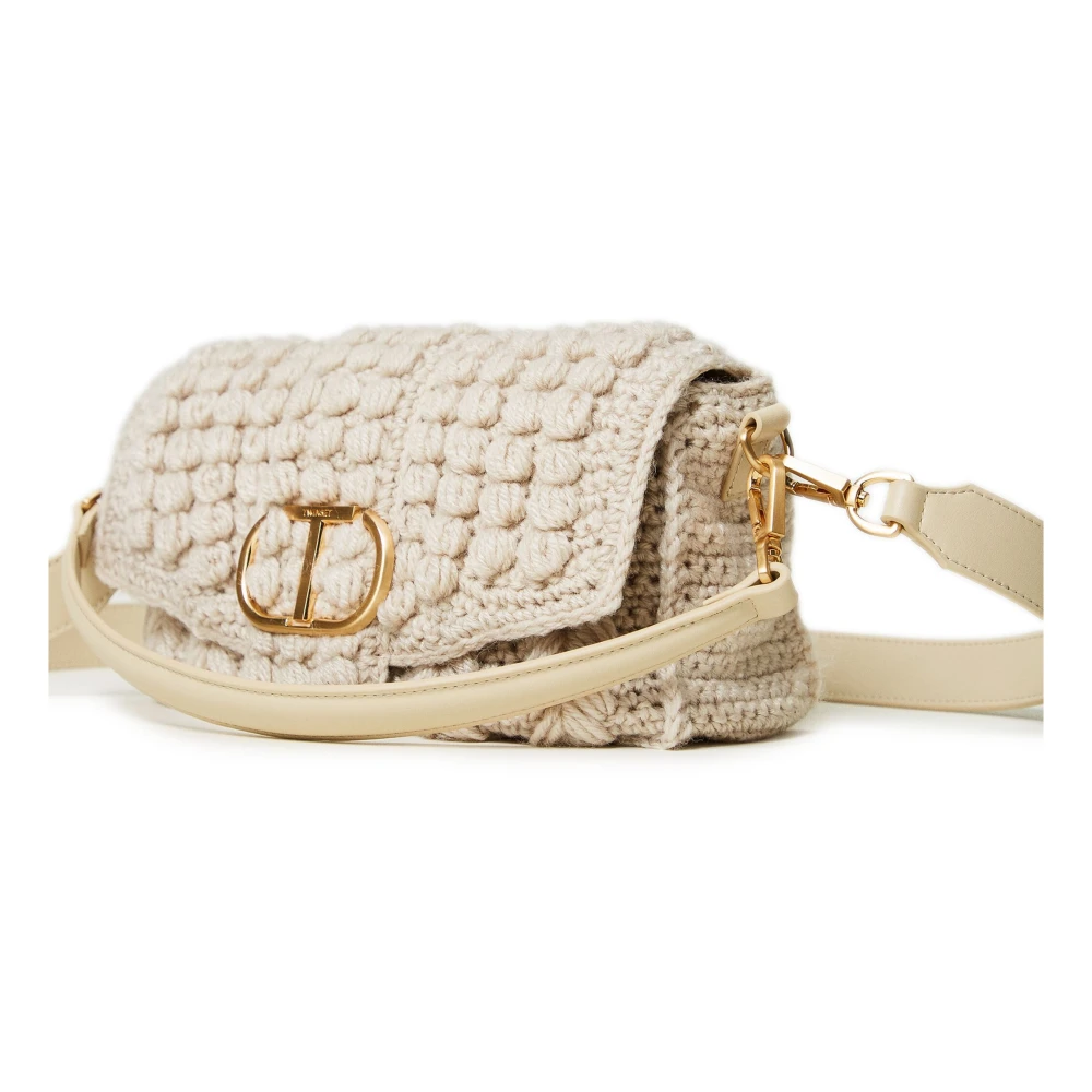 Twinset Tricot Schoudertas met Leren Details Beige Dames