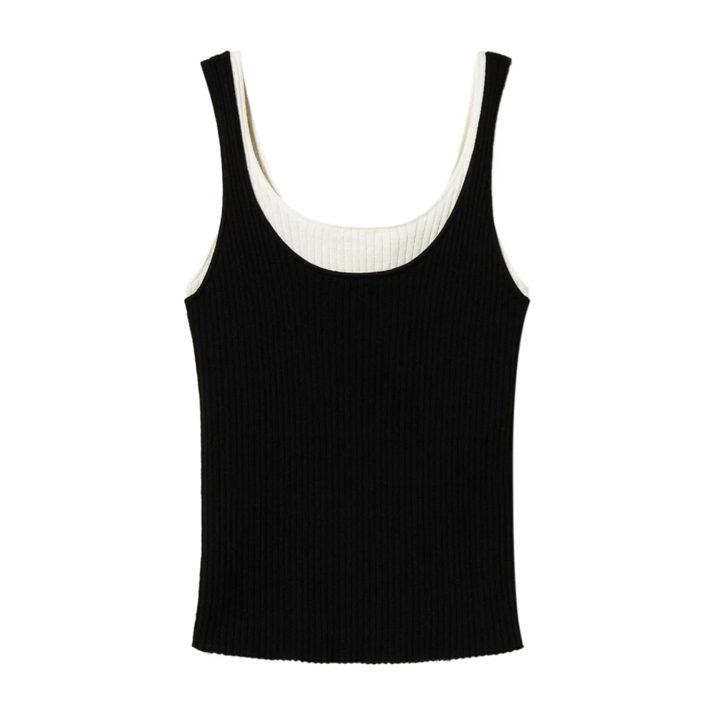 Twinset Zwarte Geribbelde Top met Scoop Neck Black Dames