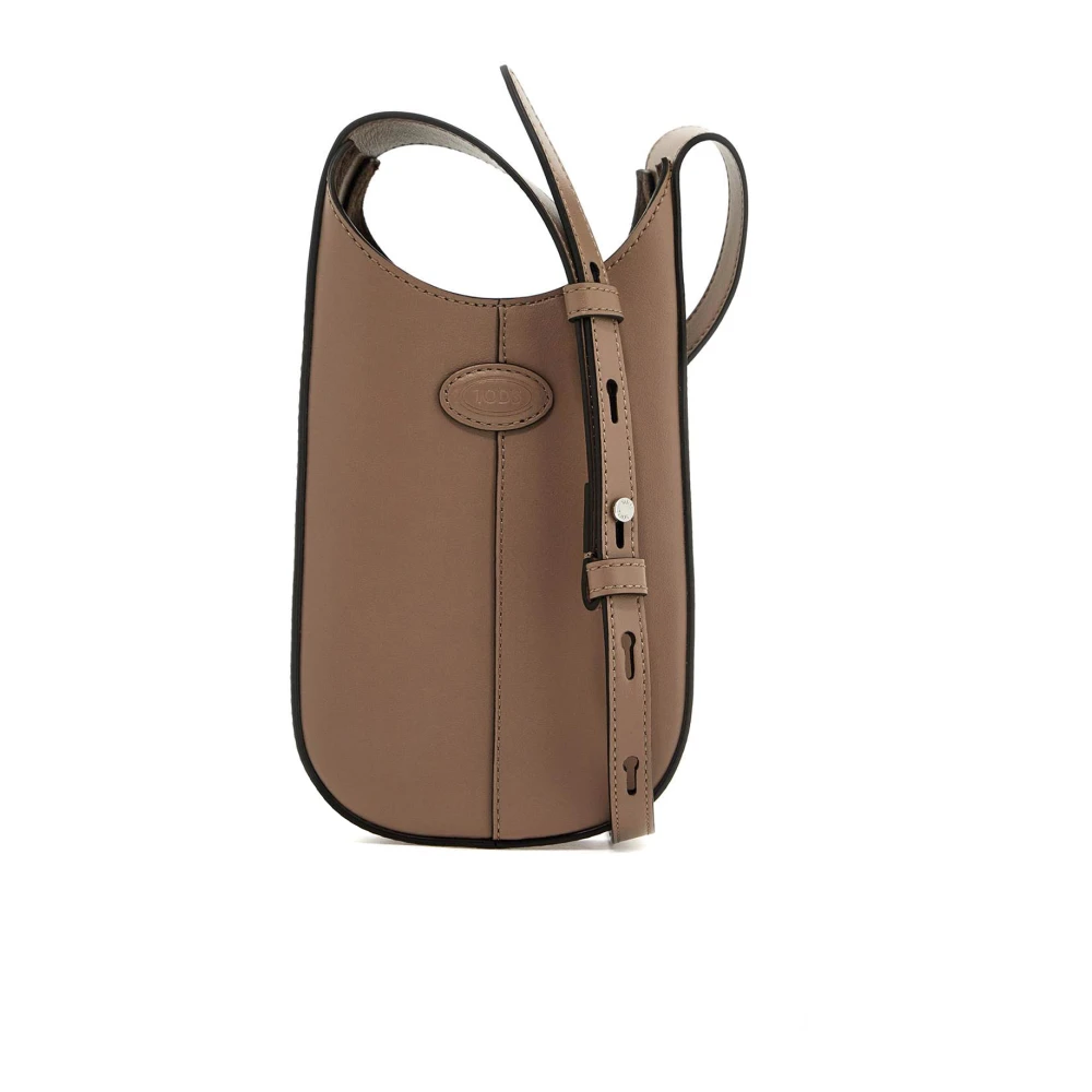 TOD'S Geribbeld Ovaal Leren Hobo Handtas Beige Dames