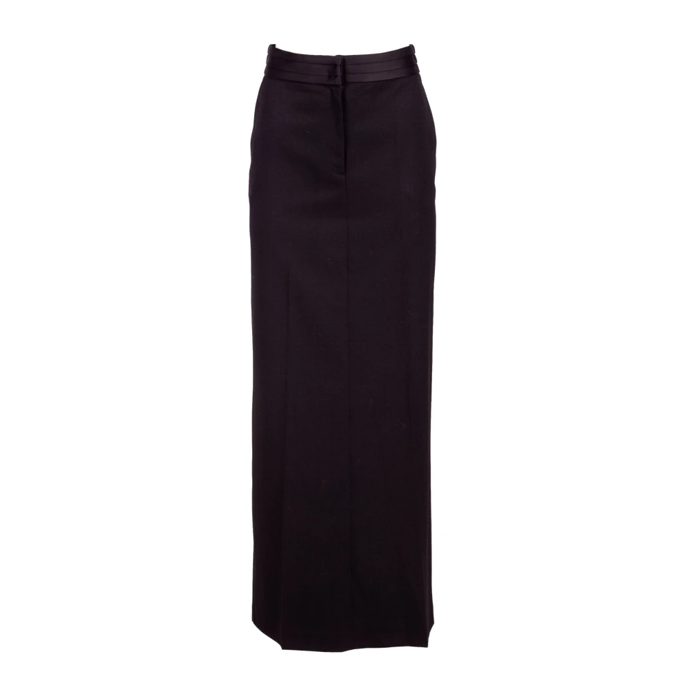 Semicouture Zwarte A-lijn Maxi Rok met Satijnen Tailleband Black Dames