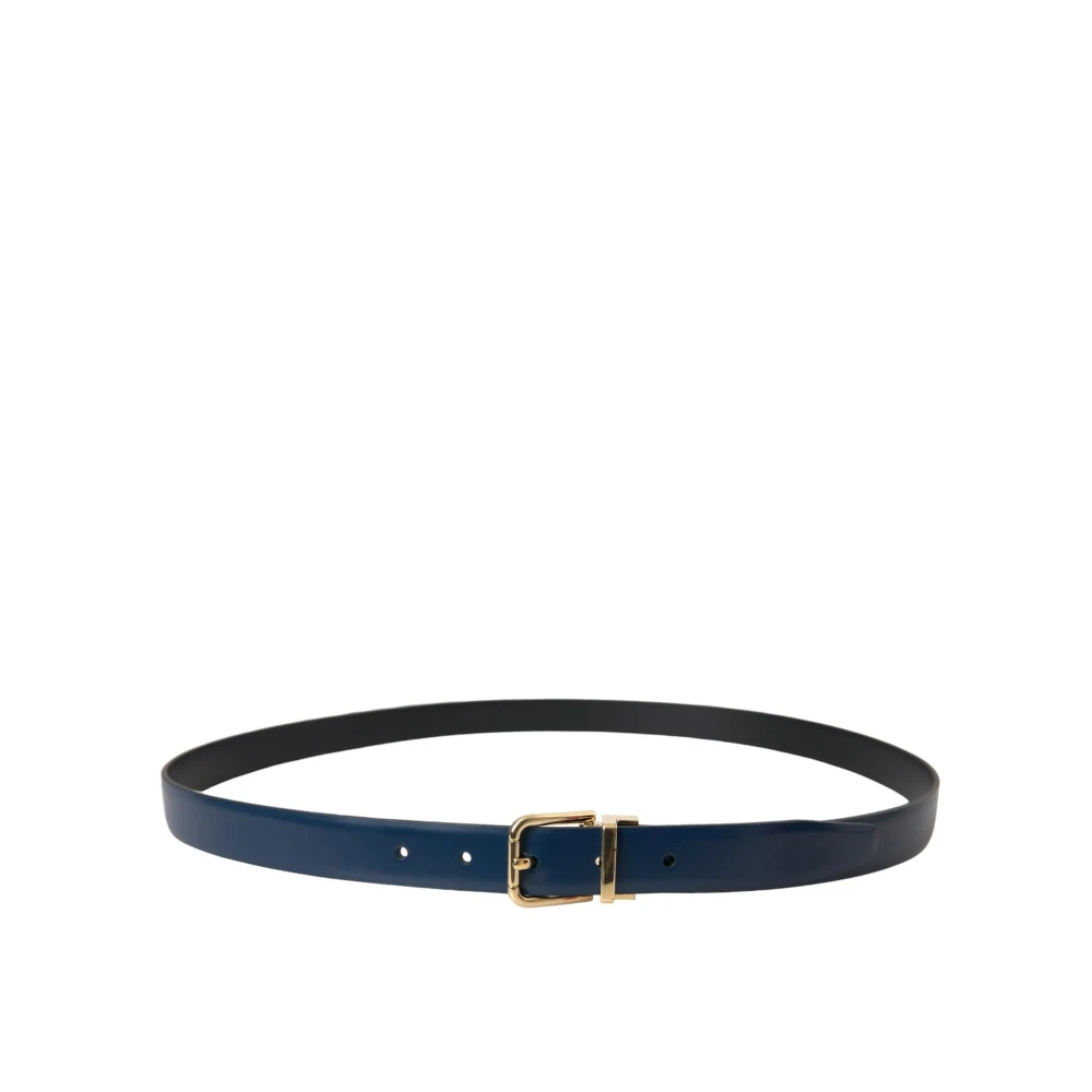 Dolce & Gabbana Blauw Leren Riem met Gouden Gesp Blue Heren