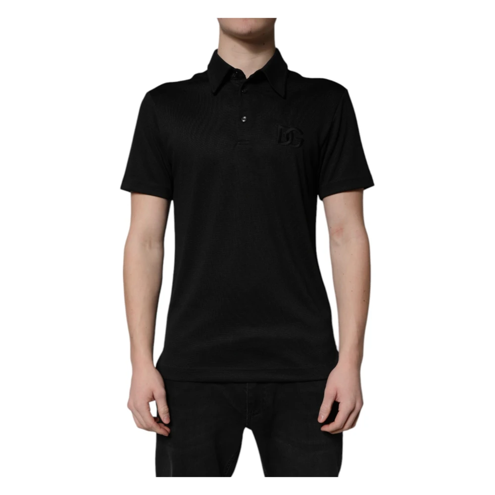 Dolce & Gabbana Men's Black Dg Logo Collared Polo T-Shirt