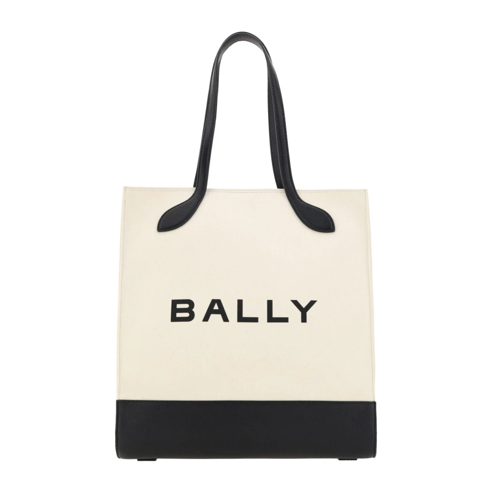 Bally Witte en Zwarte Leren Tote Schoudertas Beige Dames