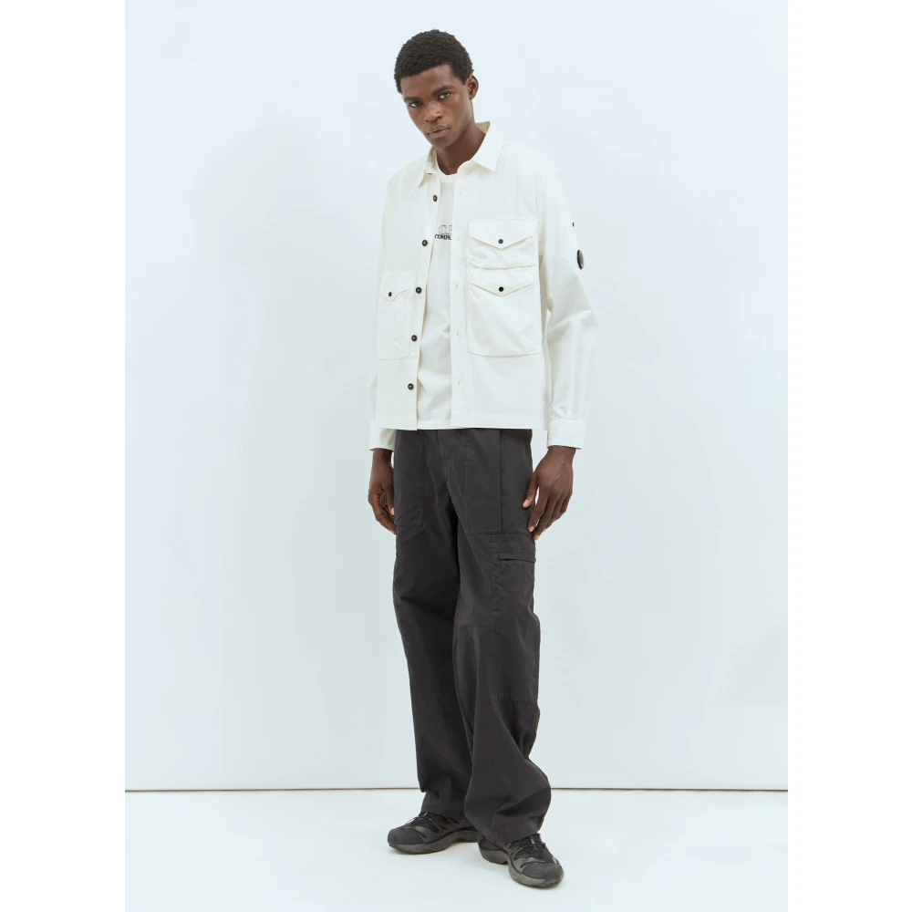 C.P. Company Katoenen Gabardine Overshirt met Logo Plaque White Heren