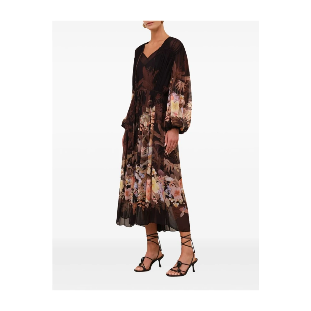 Zimmermann Zwarte Bloemenprint V-hals Jurk Multicolor Dames