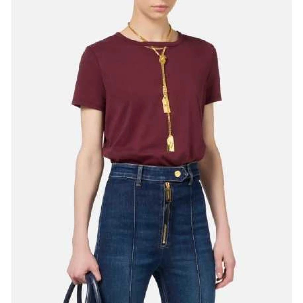 Elisabetta Franchi Bordeaux Ketting Goud T-shirt Ma009 CG3 Red Dames