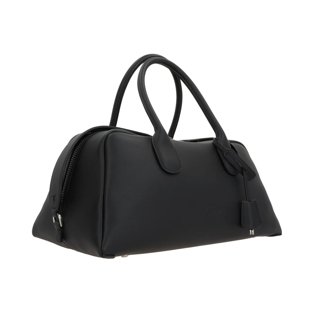 TOD'S Zwarte leren handtas met zilveren hardware Black Dames