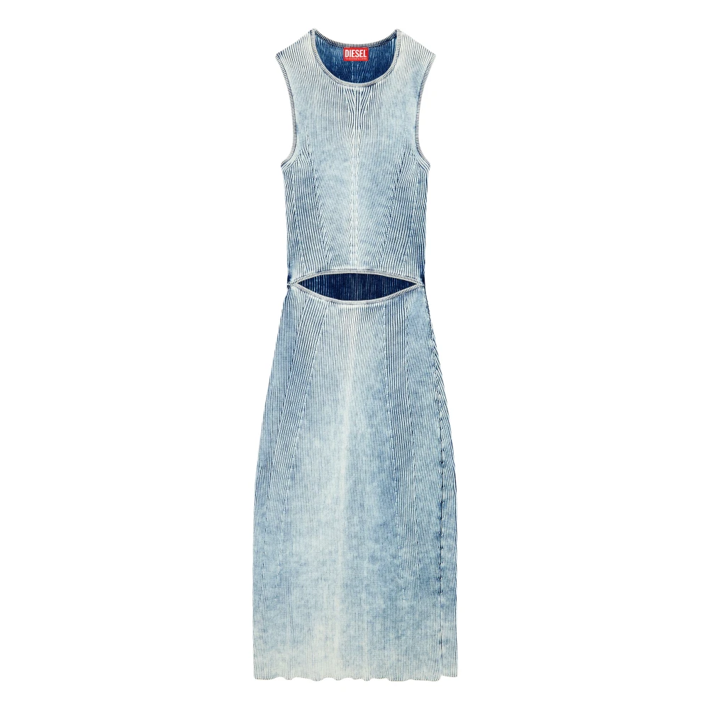 Diesel Cut-out midi dress in indigo cotton knit Blue Dames