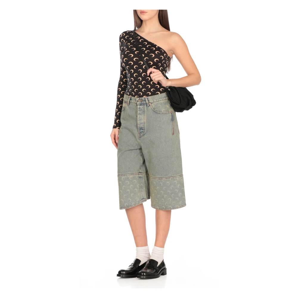 Marine Serre Lichtblauwe Bermuda Shorts Maanlogo Blue Dames