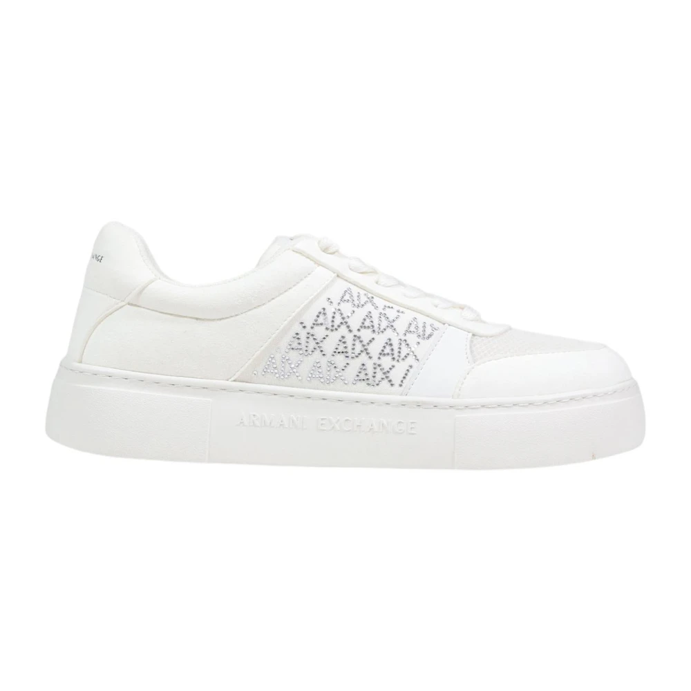 Armani Exchange Women's White Sneakers, 3 Uk, All-Over Rhinestone Trainers