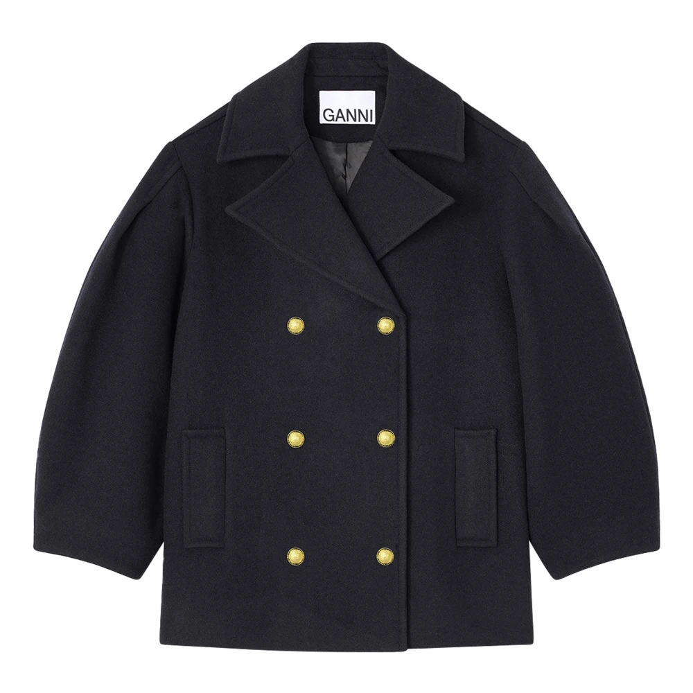 Ganni Women's Blue Blazers, M, Peacoat Wool Midi Coat
