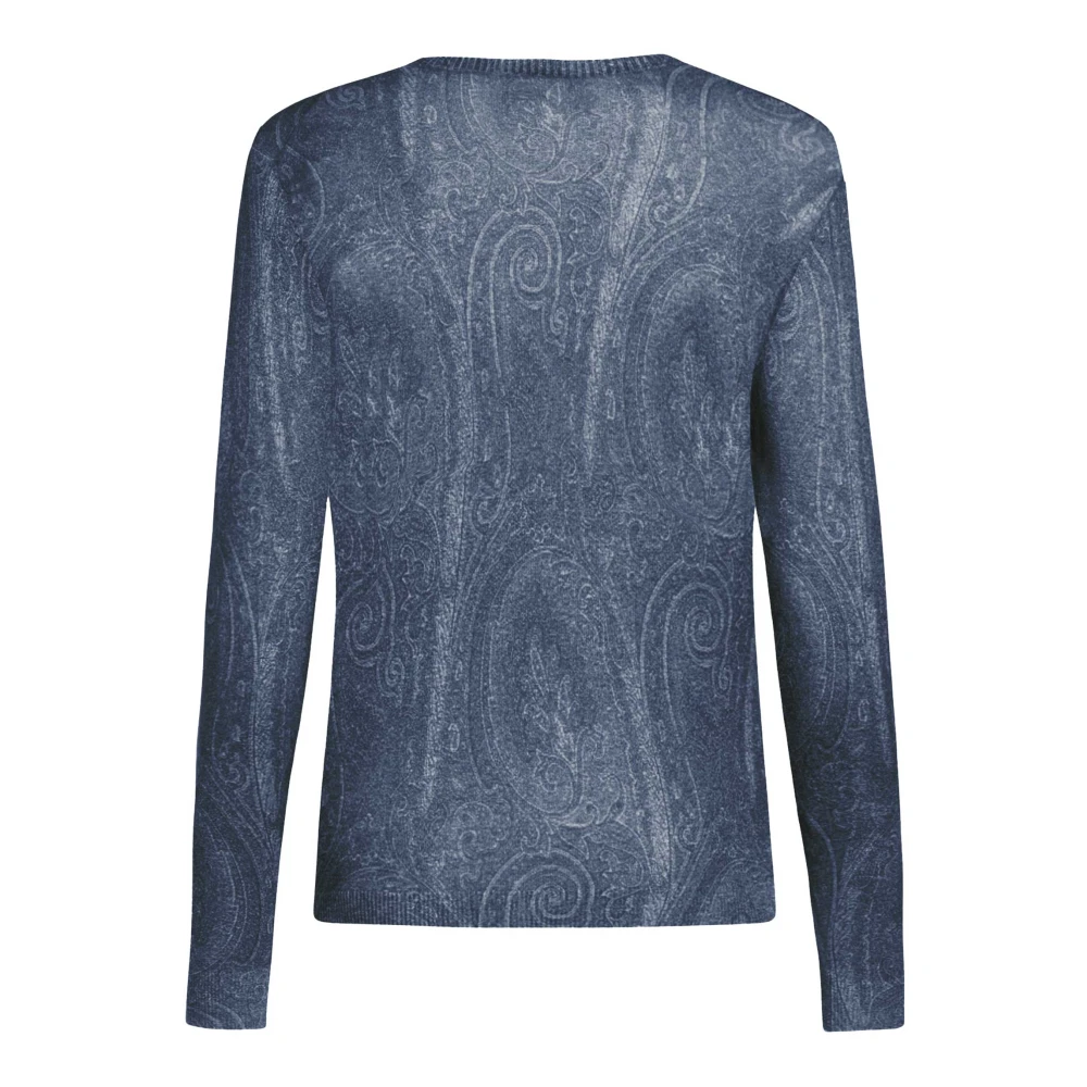 ETRO Blauwe Paisley Zijde Kasjmier Trui Blue Heren