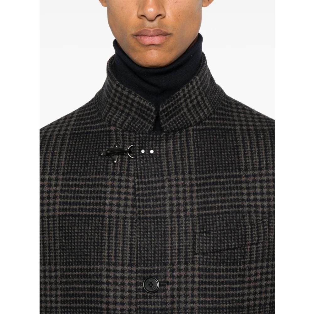 Fay Pied-de-poule Wollen Jas Black Heren