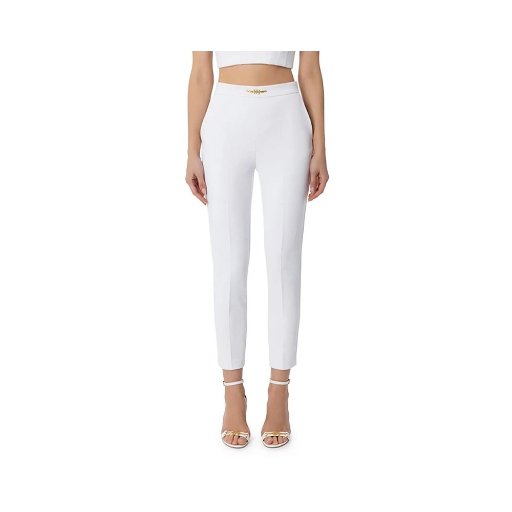 Elisabetta Franchi White Crêpe Stretch Straight Trousers - Female - Cropped Trousers - Xl - Trousers