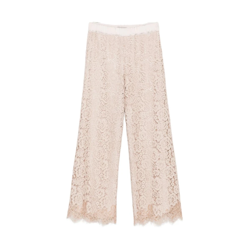 D.exterior Women's Brown Wide Trousers, M, Lace Palazzo Trousers