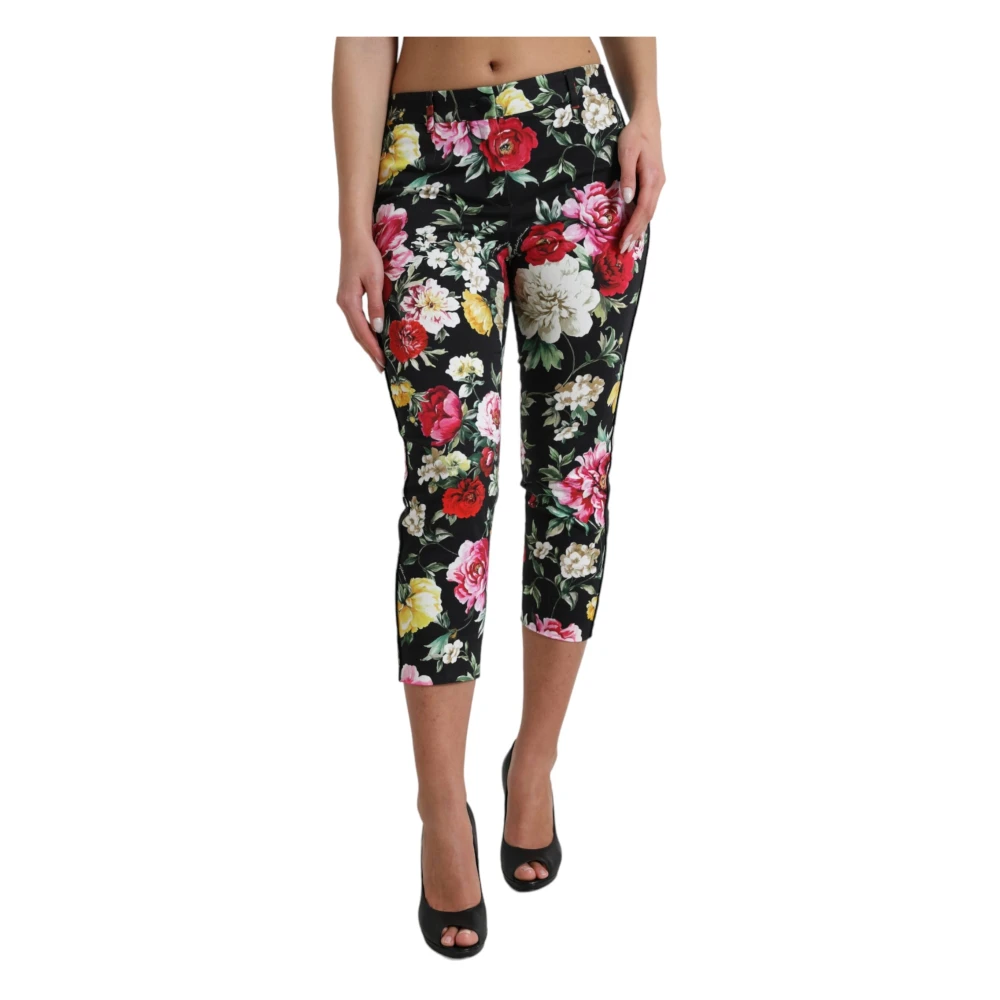 Dolce & Gabbana Women's Multicolor Cropped Trousers, S, Elegant Floral Cropped Trousers