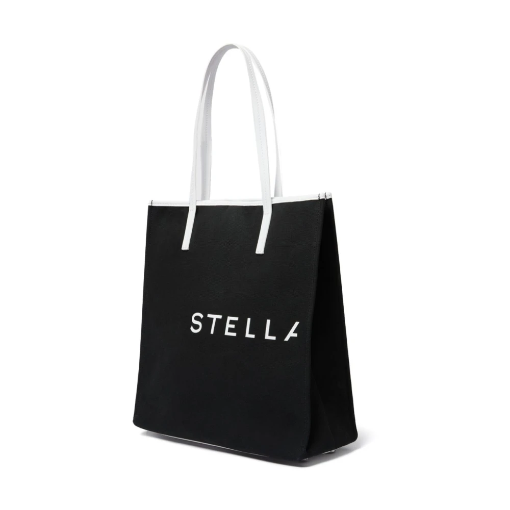 Stella Mccartney Canvas Logo Print Moon Charm Tas Black Dames