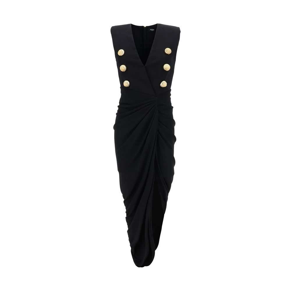 Balmain Elegante mouwloze jurk met V-hals Black Dames
