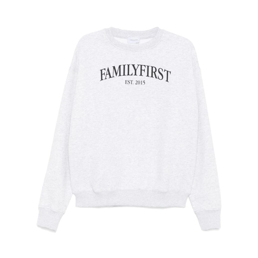Family First Logo Print Crew Neck Sweater Gray Heren