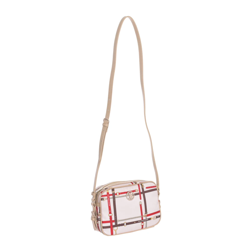 U.s. Polo Assn. Women's Beige Synthetic Crossbody Bag With Zipper Closure