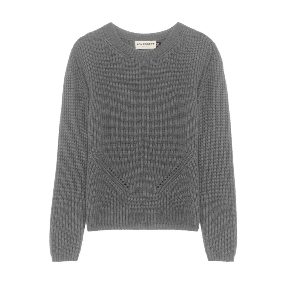 Roy Roger's Grijze Melange Wol Kasjmier Trui Gray Dames