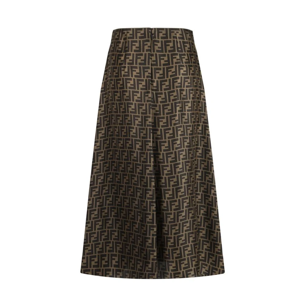 Fendi Iconische Logo Zijden Rok Brown Dames