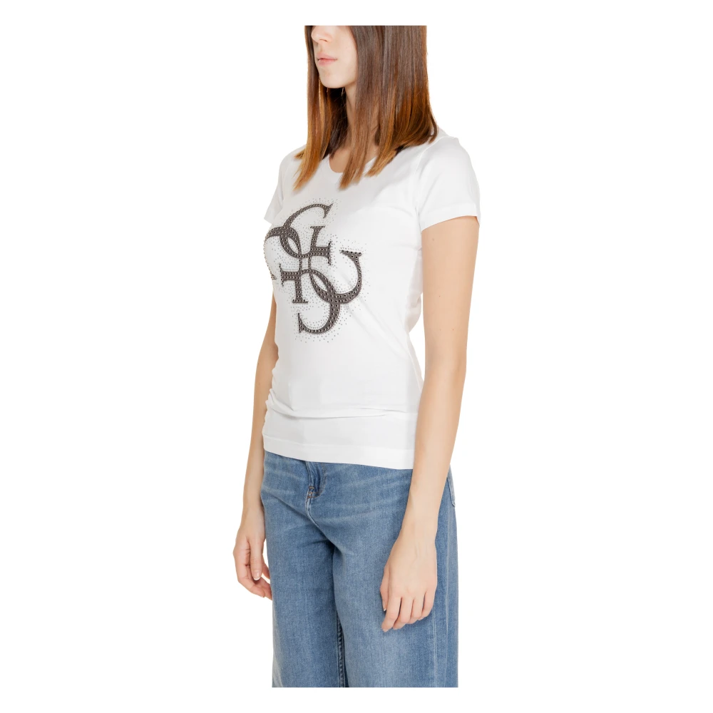 Guess 4G Logo Tee Herfst Winter Collectie White Dames