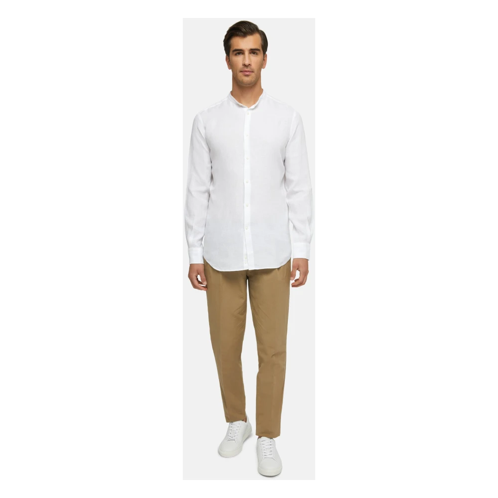 Boggi Milano Linen Kor Kraag Overhemd Regular Fit White Heren