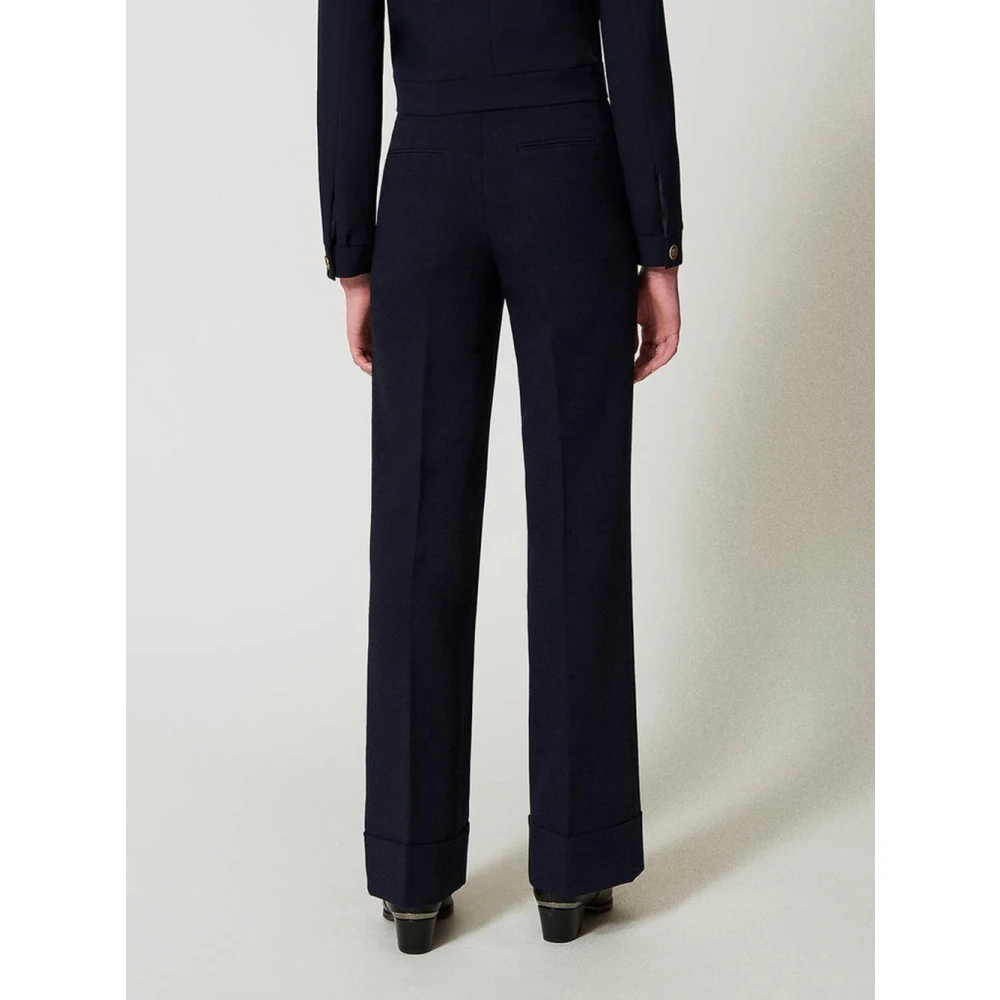 Twinset Blauwe Chino Broek Hoge Taille Recht Blue Dames