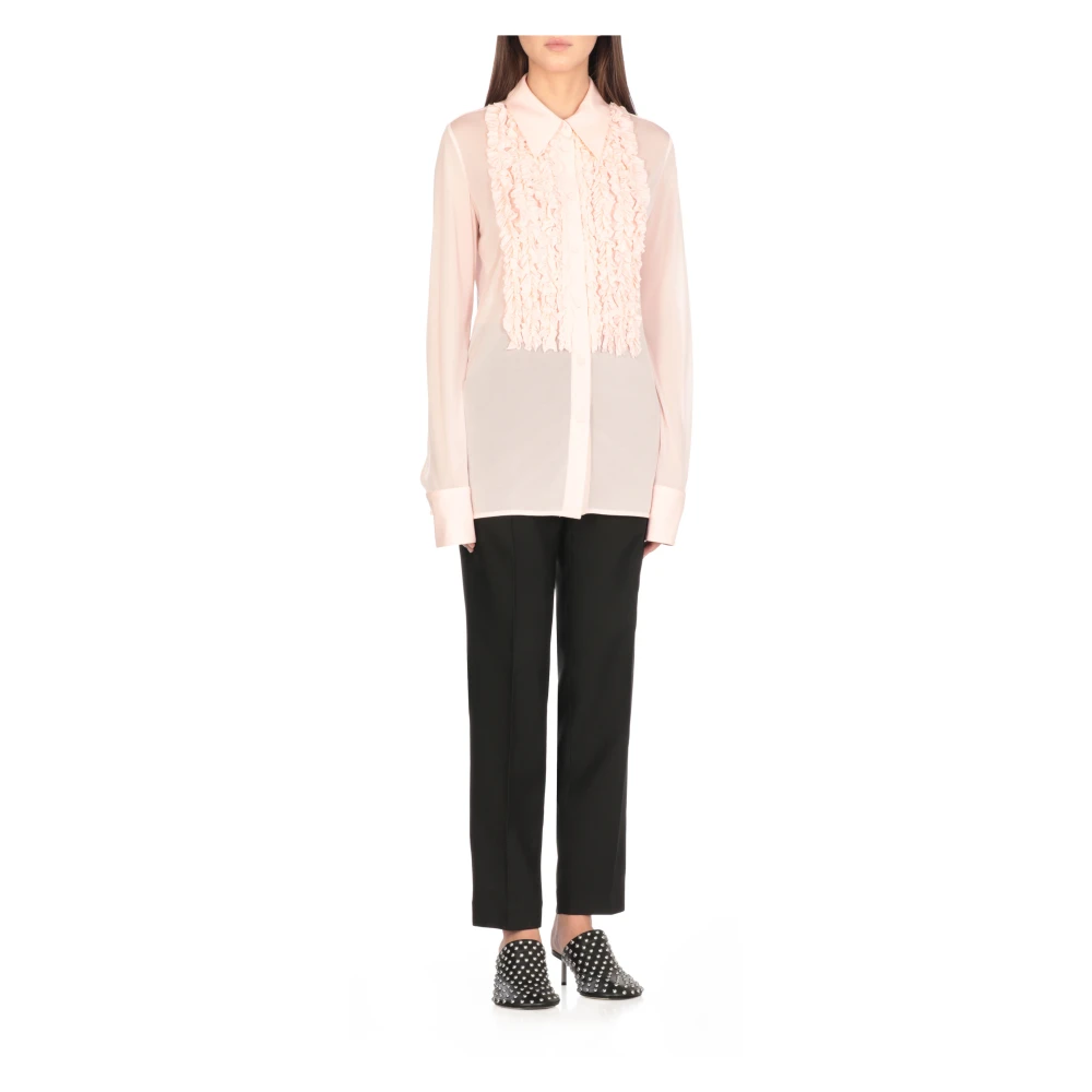 Jil Sander Roze Viscose Shirt met Franjes Pink Dames