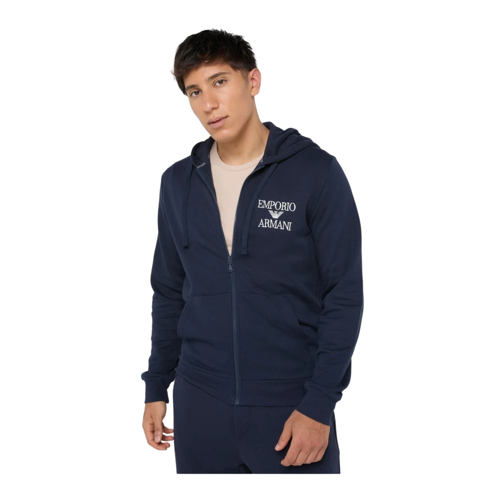 Emporio Armani Broderad Logga Dragkedja Hoodie - Armani Blue, Herr