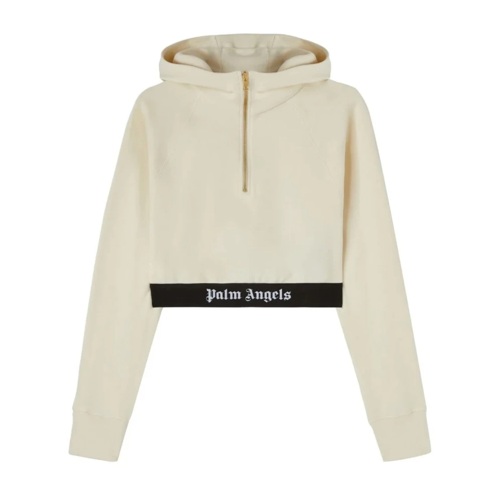 Palm Angels Beige Cropped Hoodie met Elastische Tailleband White Heren