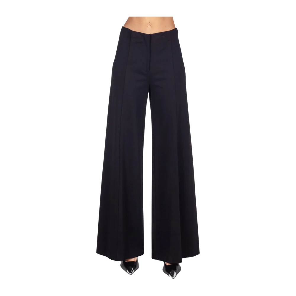 Liviana Conti Zwarte Wijde Stretchbroek met Middenzoom Black Dames