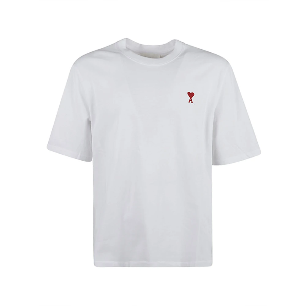 Ami Paris Logo-geborduurd biologisch katoenen T-shirt White Heren