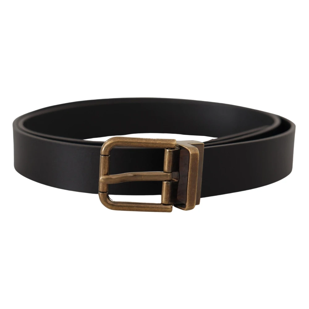 Dolce & Gabbana Belts, Male, One Size, Elegant Leather Belt With Vintage Buckle Black